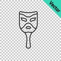 Black line Carnival mask icon isolated on transparent background. Masquerade party mask. Vector Royalty Free Stock Photo