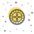 Black line Casino roulette wheel icon isolated on white background. Random dynamic shapes. Vector Royalty Free Stock Photo