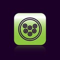 Black line Caviar on a plate icon isolated on black background. Green square button. Vector.