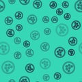 Black line Caviar on a plate icon isolated seamless pattern on green background. Vector.