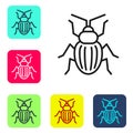 Black line Chafer beetle icon isolated on white background. Set icons in color square buttons. Vector