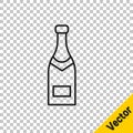 Black line Champagne bottle icon isolated on transparent background. Vector Illustration