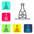 Black line Champagne bottle icon isolated on white background. Set icons in color square buttons. Vector Royalty Free Stock Photo