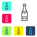 Black line Champagne bottle icon isolated on white background. Set icons in color square buttons. Vector Illustration Royalty Free Stock Photo