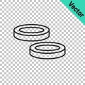 Black line Checker game chips icon isolated on transparent background. Vector