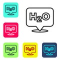 Black line Chemical formula for water drops H2O shaped icon isolated on white background. Set icons in color square Royalty Free Stock Photo