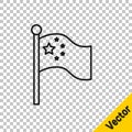 Black line China flag on flagpole icon isolated on transparent background. Vector