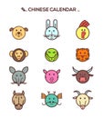 Black line Chinese zodiac animal icons Royalty Free Stock Photo