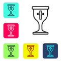 Black line Christian chalice icon isolated on white background. Christianity icon. Happy Easter. Set icons in color Royalty Free Stock Photo