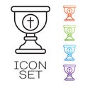 Black line Christian chalice icon isolated on white background. Christianity icon. Happy Easter. Set icons colorful