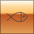 Black line Christian fish symbol icon isolated on gold background. Jesus fish symbol. Vector Illustration.
