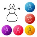 Black line Christmas snowman icon isolated on white background. Merry Christmas and Happy New Year. Set icons colorful Royalty Free Stock Photo