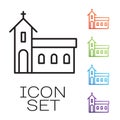 Black line Church building icon isolated on white background. Christian Church. Religion of church. Set icons colorful Royalty Free Stock Photo