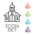 Black line Church building icon isolated on white background. Christian Church. Religion of church. Set icons colorful Royalty Free Stock Photo