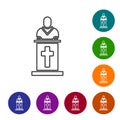 Black line Church pastor preaching icon isolated on white background. Set icons in color circle buttons. Vector Royalty Free Stock Photo