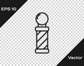 Black line Classic Barber shop pole icon isolated on transparent background. Barbershop pole symbol. Vector Illustration