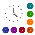 Black line Clock icon isolated on white background. Time symbol. Set icons in color circle buttons. Vector Royalty Free Stock Photo