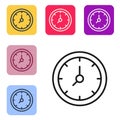 Black line Clock icon isolated on white background. Time symbol. Set icons in color square buttons. Vector Royalty Free Stock Photo