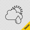 Black line Cloud with rain and sun icon isolated on transparent background. Rain cloud precipitation with rain drops Royalty Free Stock Photo