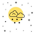 Black line Cloud with snow icon isolated on white background. Cloud with snowflakes. Single weather icon. Snowing sign Royalty Free Stock Photo