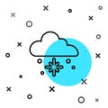 Black line Cloud with snow icon isolated on white background. Cloud with snowflakes. Single weather icon. Snowing sign Royalty Free Stock Photo