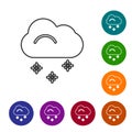 Black line Cloud with snow icon isolated on white background. Cloud with snowflakes. Single weather icon. Snowing sign. Set icons Royalty Free Stock Photo