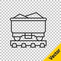 Black line Coal train wagon icon isolated on transparent background. Rail transportation. Vector Royalty Free Stock Photo