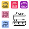 Black line Coal train wagon icon isolated on white background. Rail transportation. Set icons in color square buttons Royalty Free Stock Photo