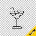 Black line Cocktail and alcohol drink icon isolated on transparent background. Vector Royalty Free Stock Photo