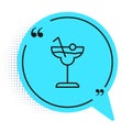 Black line Cocktail and alcohol drink icon isolated on white background. Blue speech bubble symbol. Vector Royalty Free Stock Photo