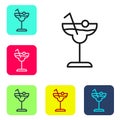 Black line Cocktail and alcohol drink icon isolated on white background. Set icons in color square buttons. Vector Royalty Free Stock Photo
