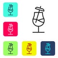 Black line Cocktail icon isolated on white background. Set icons in color square buttons. Vector Illustration Royalty Free Stock Photo