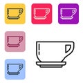 Black line Coffee cup icon isolated on white background. Tea cup. Hot drink coffee. Set icons in color square buttons Royalty Free Stock Photo