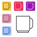 Black line Coffee cup icon isolated on white background. Tea cup. Hot drink coffee. Set icons in color square buttons Royalty Free Stock Photo