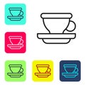 Black line Coffee cup icon isolated on white background. Tea cup. Hot drink coffee. Set icons in color square buttons Royalty Free Stock Photo