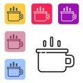 Black line Coffee cup icon isolated on white background. Tea cup. Hot drink coffee. Set icons in color square buttons. Vector Royalty Free Stock Photo