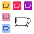 Black line Coffee cup icon isolated on white background. Tea cup. Hot drink coffee. Set icons in color square buttons Royalty Free Stock Photo