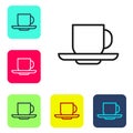 Black line Coffee cup icon isolated on white background. Tea cup. Hot drink coffee. Set icons in color square buttons Royalty Free Stock Photo