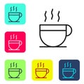 Black line Coffee cup icon isolated on white background. Tea cup. Hot drink coffee. Set icons in color square buttons Royalty Free Stock Photo