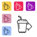 Black line Coffee cup to go icon isolated on white background. Set icons in color square buttons. Vector Illustration Royalty Free Stock Photo