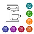 Black line Coffee machine icon isolated on white background. Set icons in color circle buttons. Vector Royalty Free Stock Photo