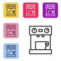 Black line Coffee machine icon isolated on white background. Set icons in color square buttons. Vector Royalty Free Stock Photo