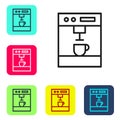 Black line Coffee machine icon isolated on white background. Set icons in color square buttons. Vector Illustration Royalty Free Stock Photo