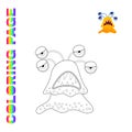 Black line and color version of cartoon tired yellow four-eyed monster