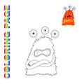 Black line and color version of cartoon ugly three-eyes monster Royalty Free Stock Photo