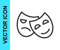 Black line Comedy and tragedy theatrical masks icon isolated on white background. Vector Royalty Free Stock Photo