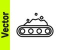 Black line Conveyor belt carrying coal icon isolated on white background. Vector Royalty Free Stock Photo