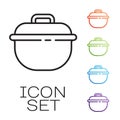 Black line Cooking pot icon isolated on white background. Boil or stew food symbol. Set icons colorful. Vector Royalty Free Stock Photo