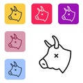 Black line Cow head icon isolated on white background. Set icons in color square buttons. Vector Royalty Free Stock Photo