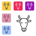 Black line Cow head icon isolated on white background. Set icons in color square buttons. Vector Royalty Free Stock Photo